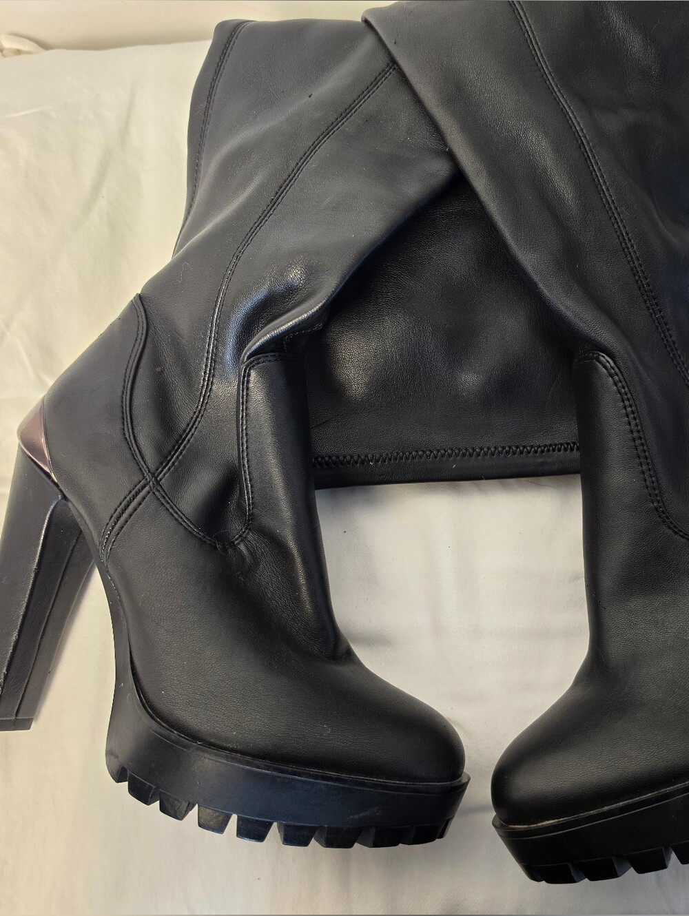 GUESS Black Faux Leather Over-the-Knee Platform Lug Sole Boots Size 6.5